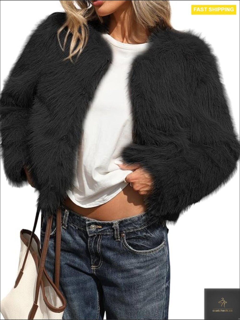Fluffy Faux Fur Cropped Coat Winter Jacket Soft Warm Chic Elegant Fashion